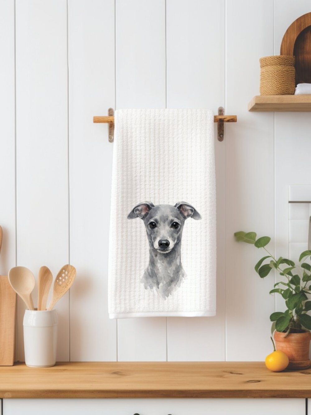 Italian Greyhound Dog Waffle Weave Decorative Kitchen Tea Towel